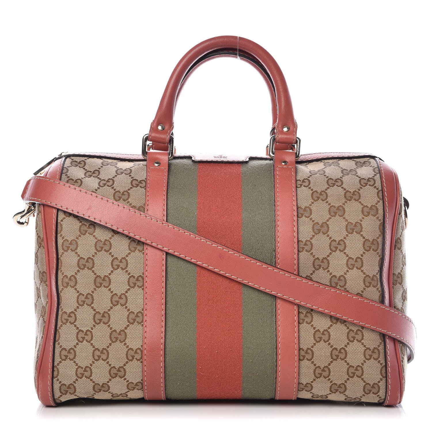 Gucci Monogram Medium Vintage Web Boston Pink 1 of 25