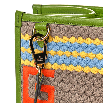 Gucci Fabric Embroidered Square G Forte Dei Marmi Striped Tote Bag Green Yellow 12 of 12