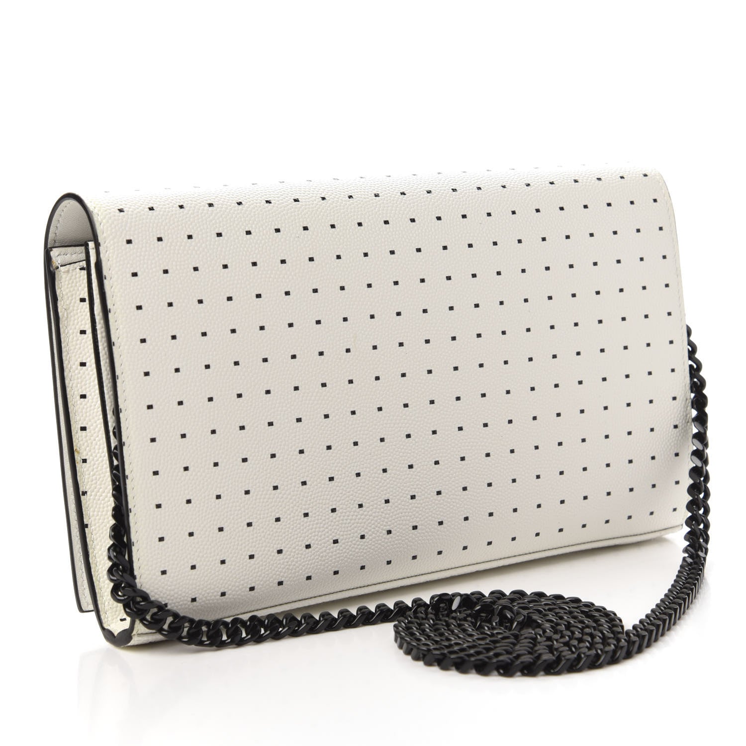 Saint Laurent Grain De Poudre Square Dot Print Monogram Chain Wallet White Matte Black 3 of 10