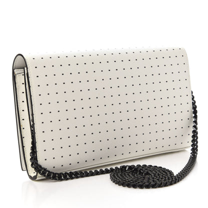 Saint Laurent Grain De Poudre Square Dot Print Monogram Chain Wallet White Matte Black 3 of 10