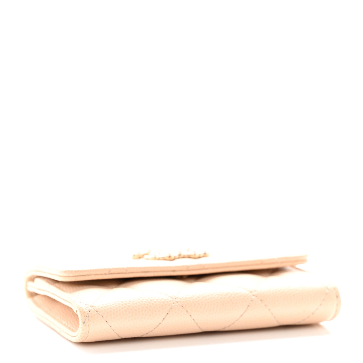 Caviar Pearl Quilted Coco Candy Flap Card Holder Beige