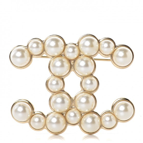 Chanel Pearl CC Brooch Pin Gold 1 of 4