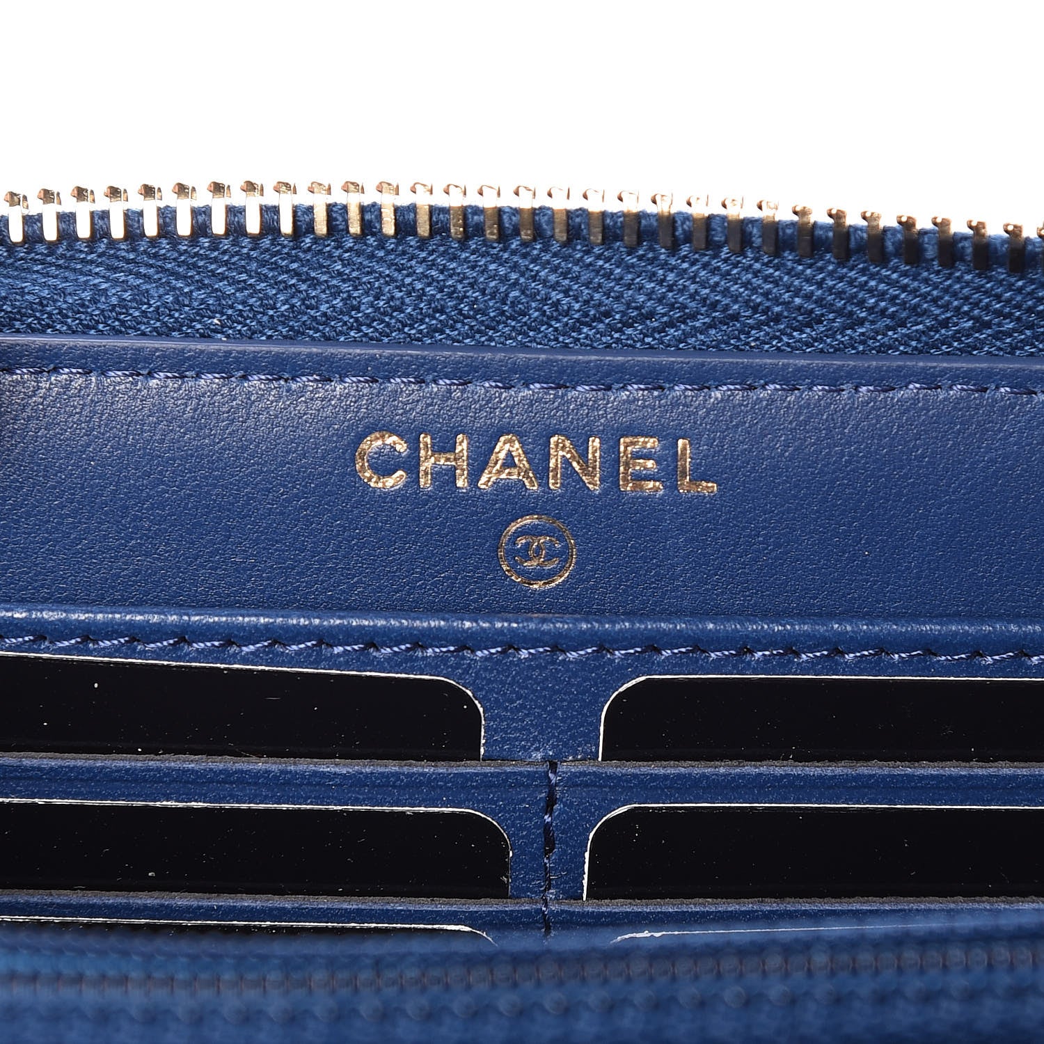 Chanel Lambskin Quilted Large Gusset Zip Around Wallet Dark Blue 6 of 11