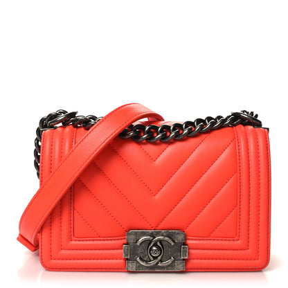 Chanel Lambskin Chevron Quilted Small Boy Flap Orange 1 of 10