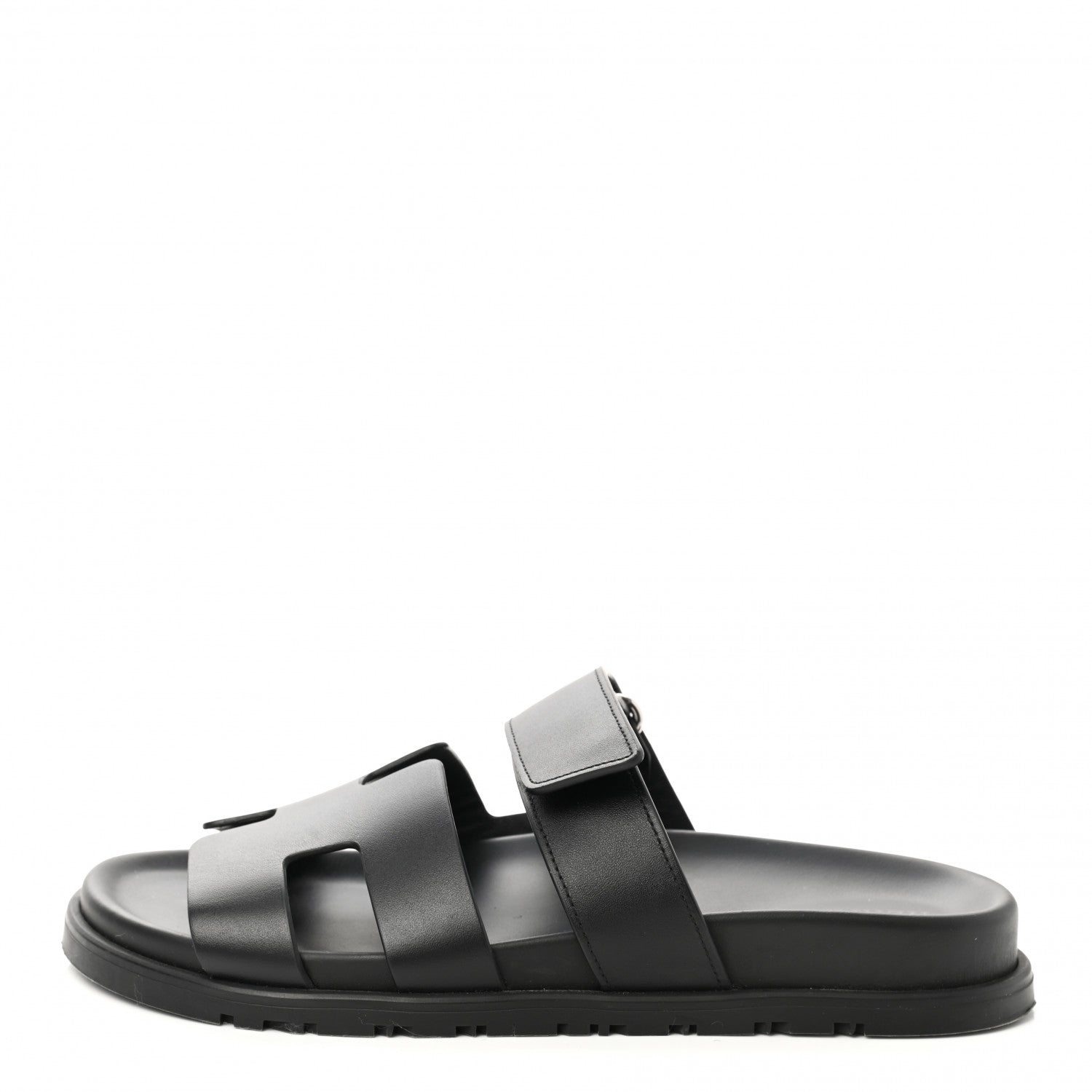 Hermes Calfskin Womens Chypre Sandals 37.5 Black 1 of 10