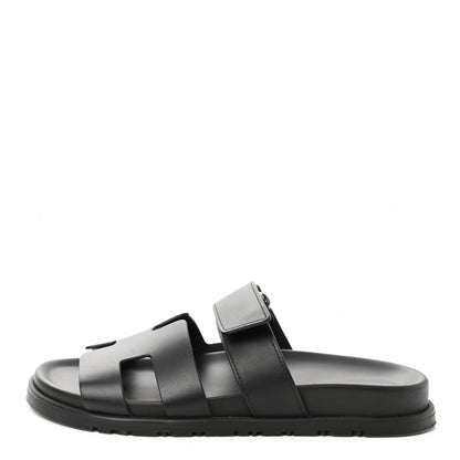 Hermes Calfskin Womens Chypre Sandals 37.5 Black 1 of 10