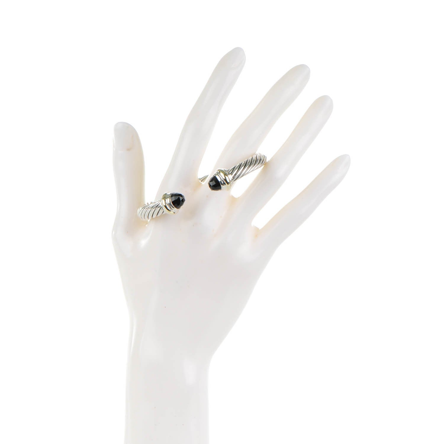 David Yurman Sterling Silver 14K Yellow Gold Black Onyx 7mm Cable Classics Bracelet 2 of 6