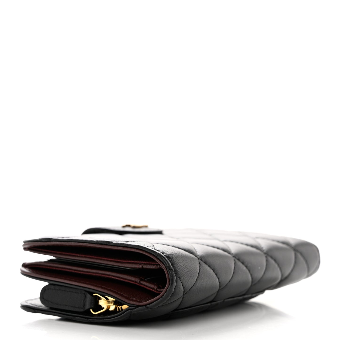 Lambskin Quilted Zipped Pocket Wallet Black