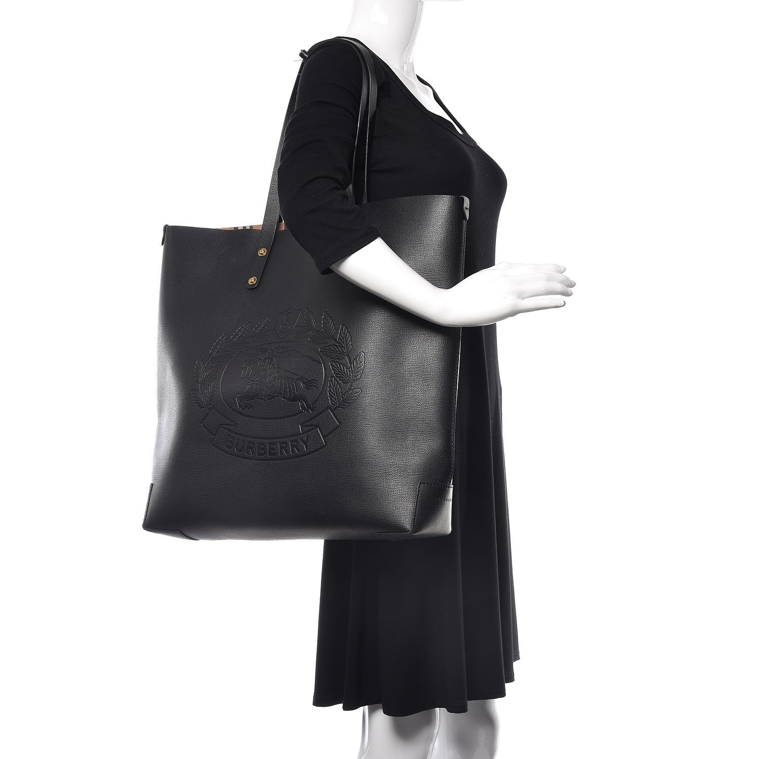 Burberry Calfskin Crest Embossed Large Tote Black 2 of 10