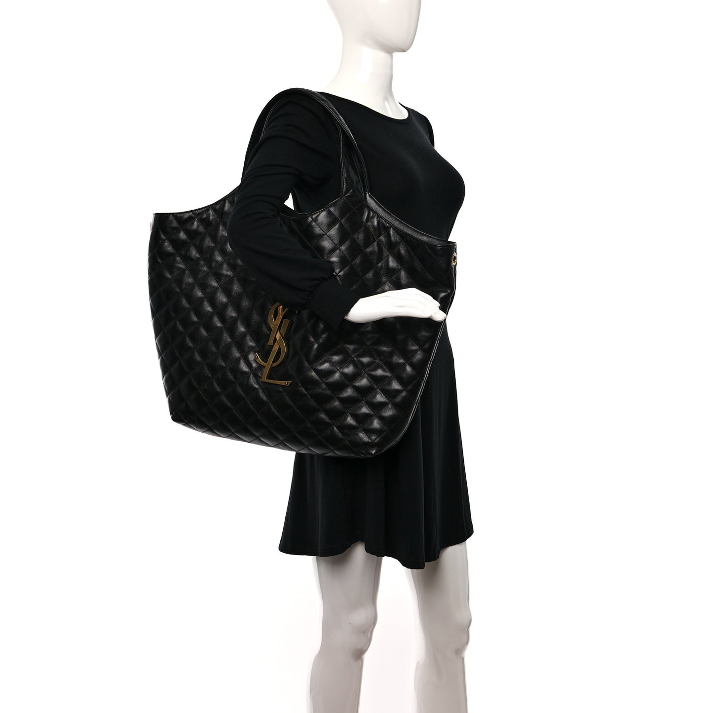 Lambskin Quilted Maxi Icare Shopping Tote Black