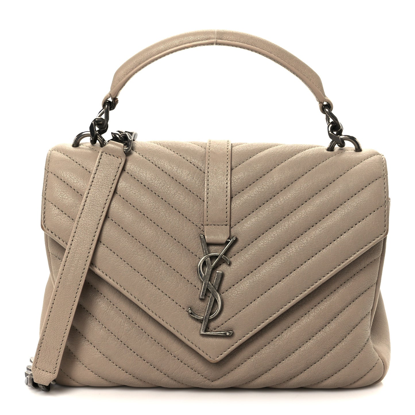 Sheepskin Matelasse Chevron Monogram Medium College Bag Taupe