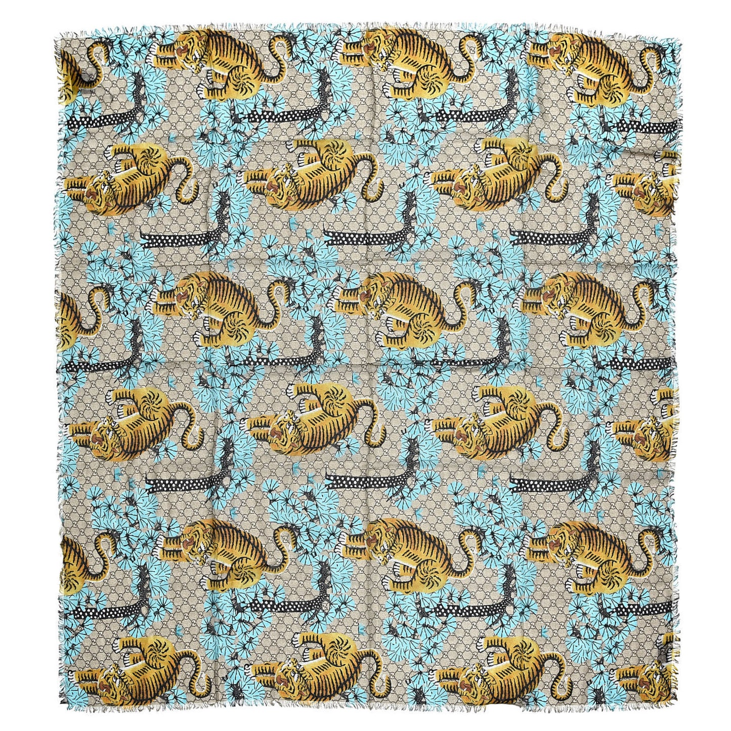 Modal Silk GG Monogram Supreme Tiger Shawl Rope Sky Blue