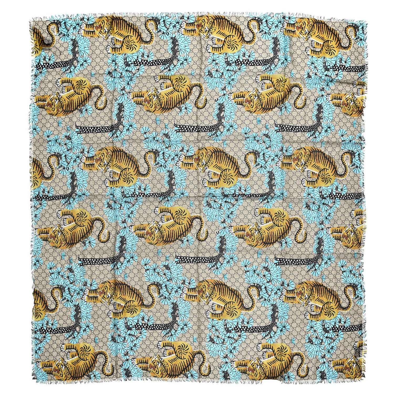 Gucci Modal Silk GG Monogram Supreme Tiger Shawl Rope Sky Blue 1 of 4