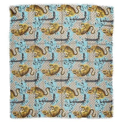 Gucci Modal Silk GG Monogram Supreme Tiger Shawl Rope Sky Blue 1 of 4