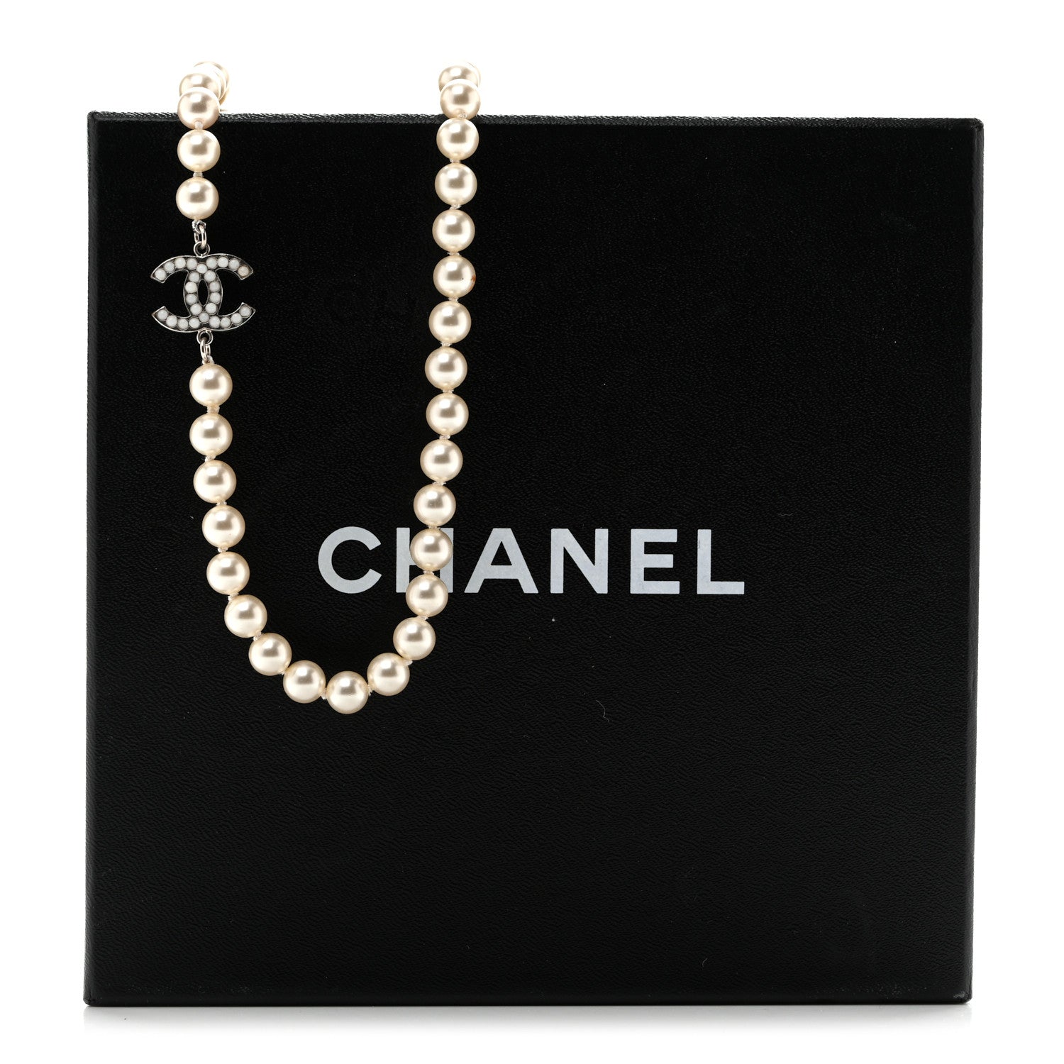 Chanel Graduated Pearl CC Long Necklace Silver 7 of 7