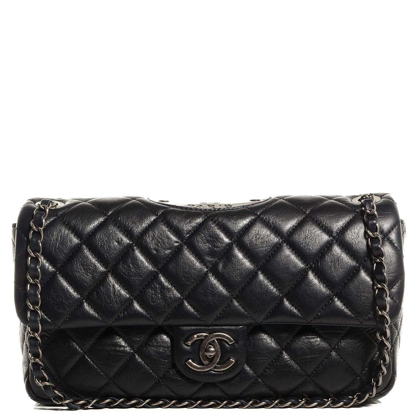 Calfskin Quilted Large Single Flap Black