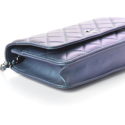 Chanel Metallic Lambskin Wallet On Chain WOC Turquoise 6 of 11