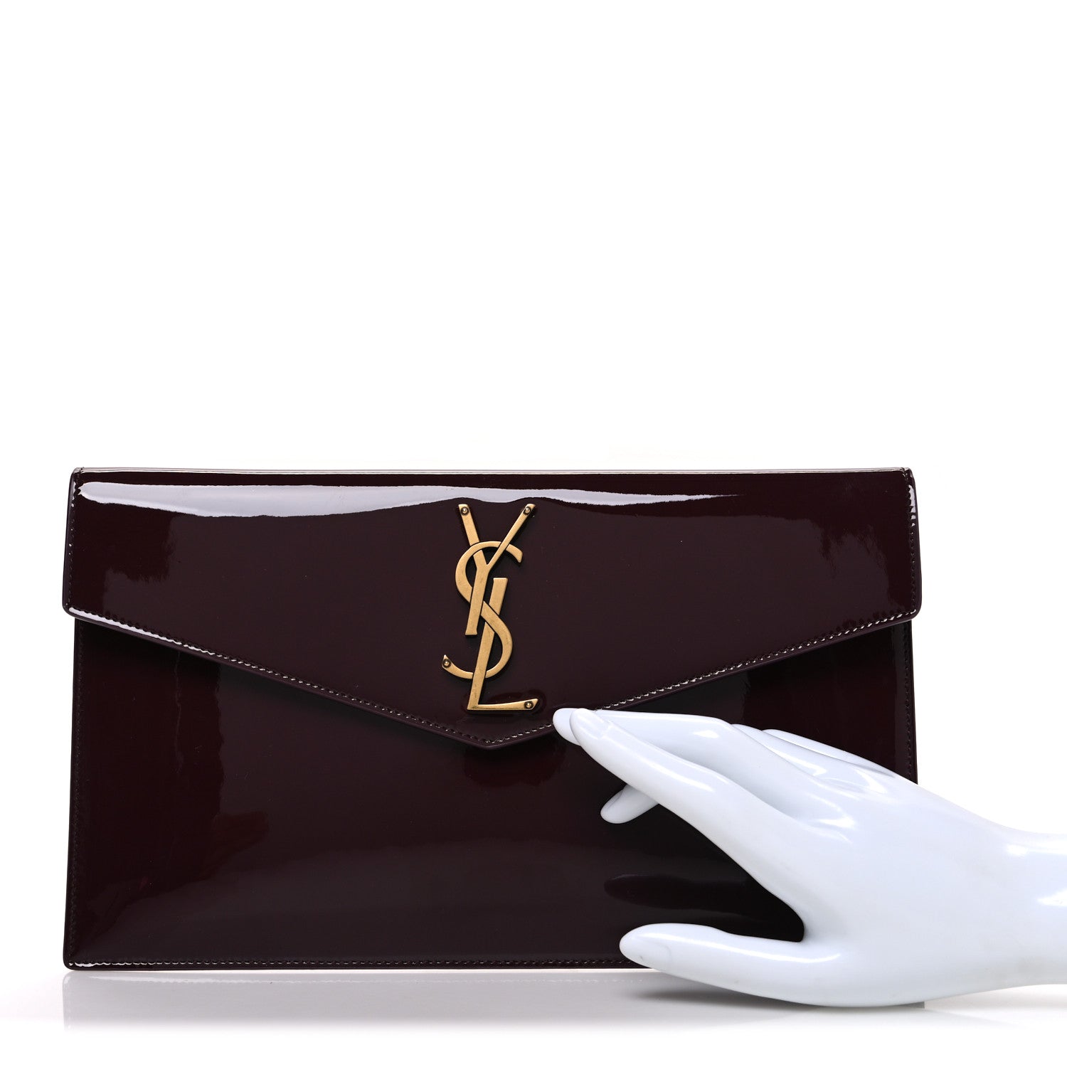 Saint Laurent Patent Calfskin Monogram Uptown Clutch Dark Red Wine 2 of 7