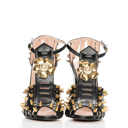 Gucci Kid Leather Studded Kendall Sandals 40.5 Black Gold 2 of 7