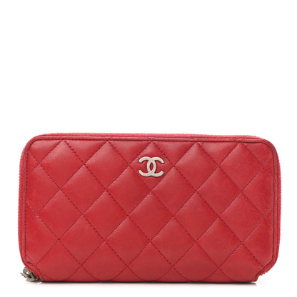 Chanel Lambskin Quilted Large Gusset Zip Around Wallet Red 1 of 11