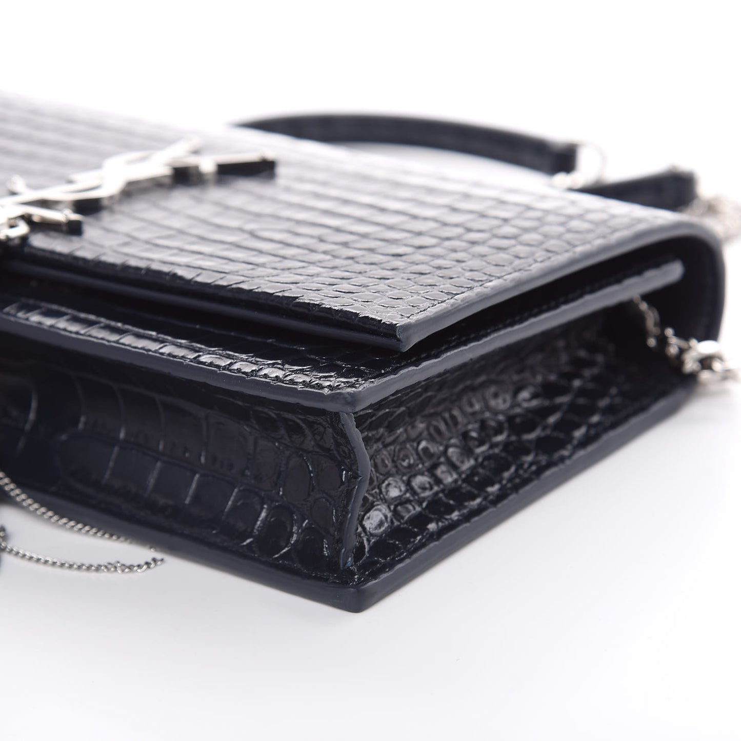Calfskin Crocodile Embossed Kate Monogram Tassel Chain Wallet Deep Marine