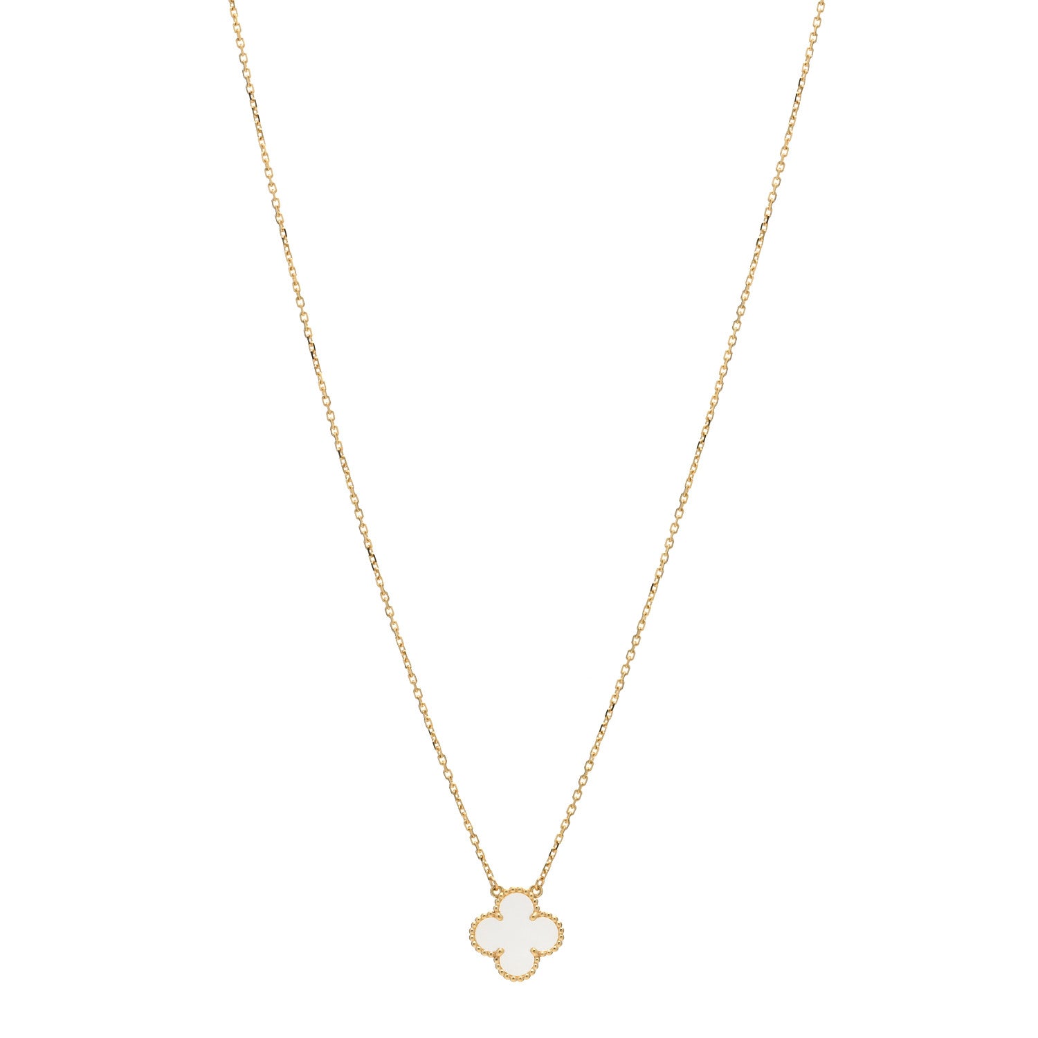 Van Cleef & Arpels 18K Yellow Gold Mother of Pearl Vintage Alhambra Pendant Necklace 1 of 5