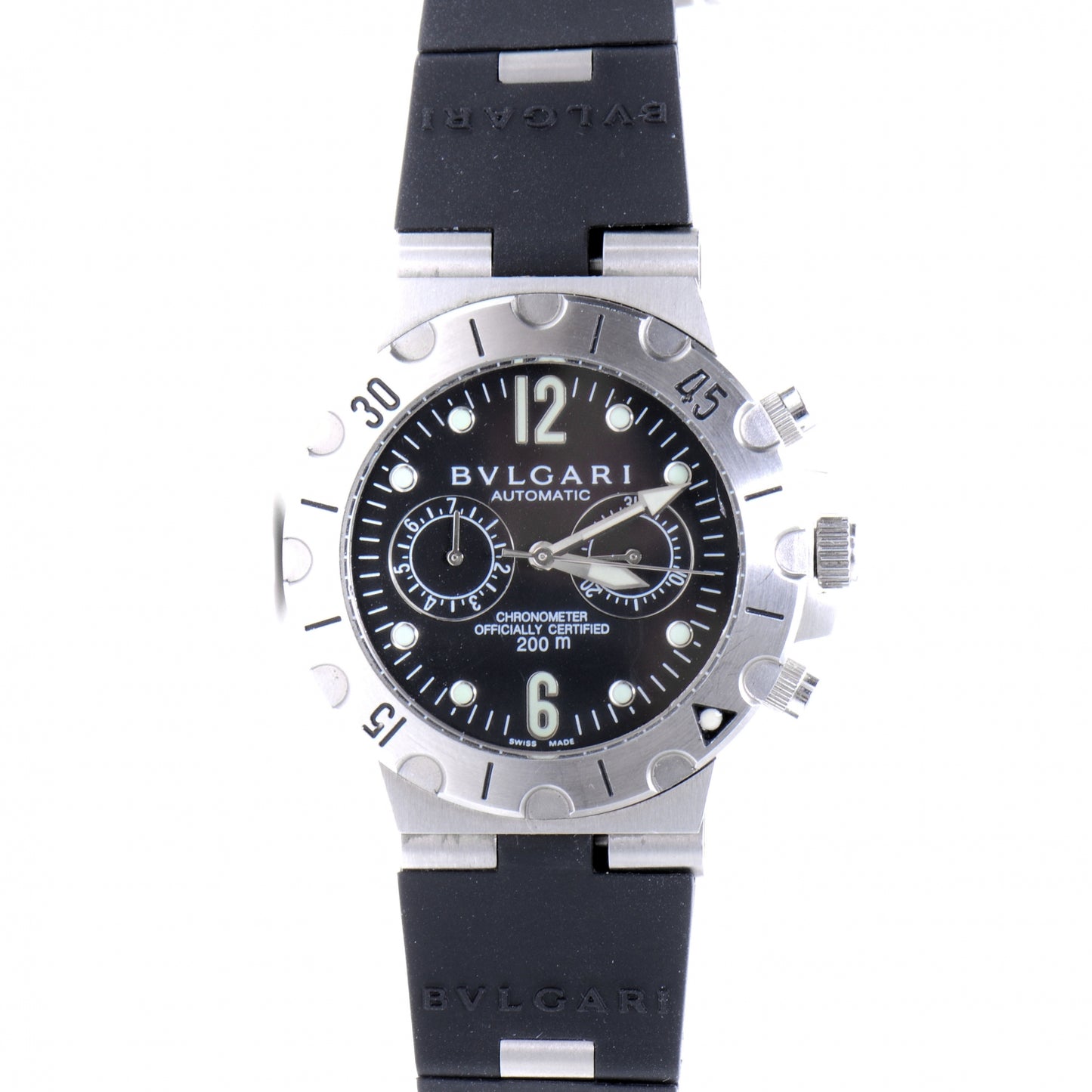 BVLGARI Stainless Steel Rubber 38mm Diagno Scuba Chronograph Automatic Watch Black