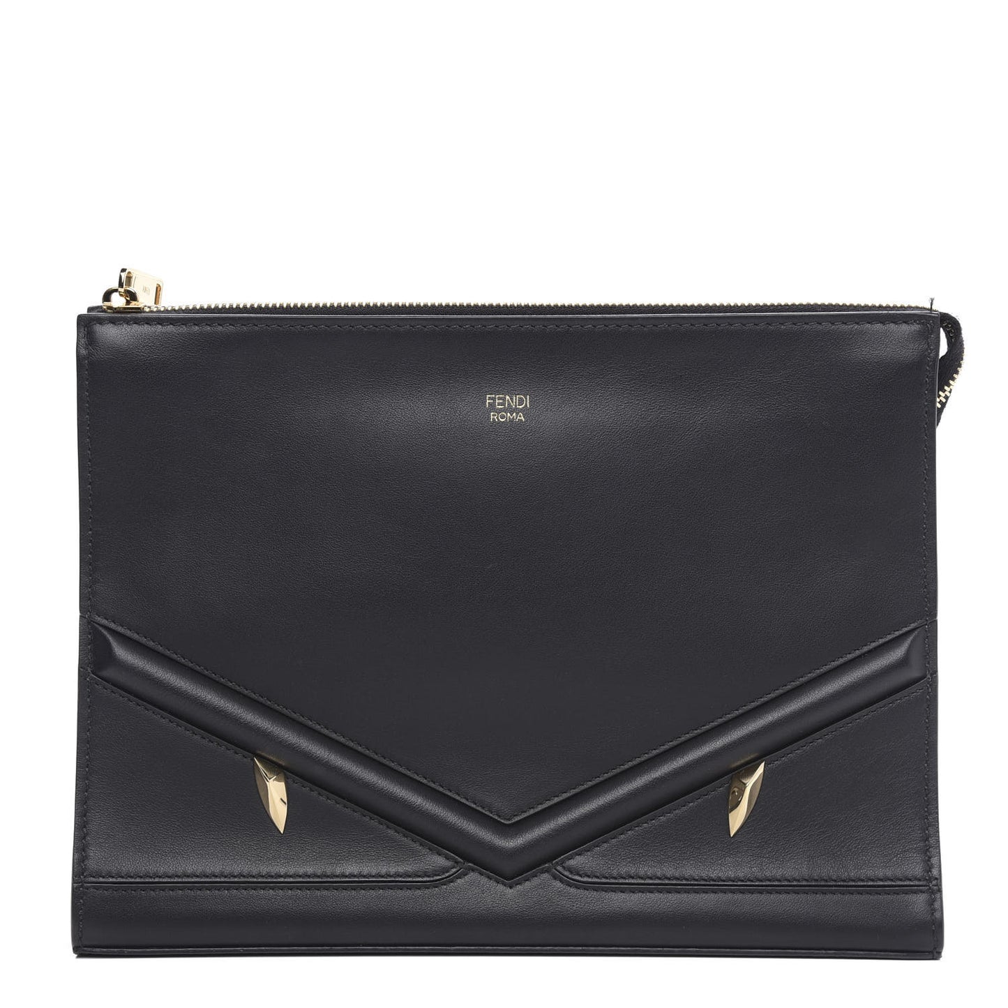Vitello Grace Eyebrow Monster Eyes Embossed Pouch Black