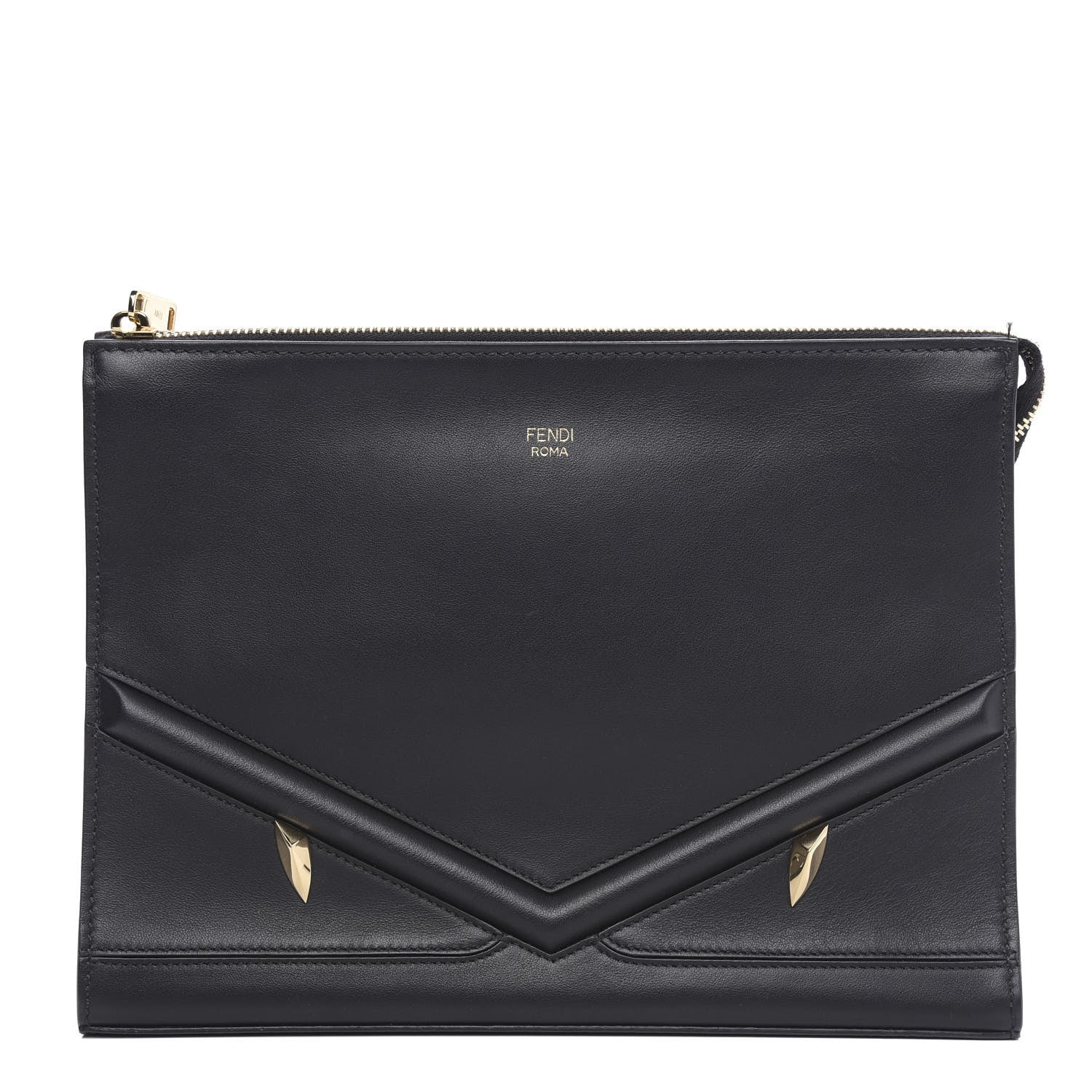 Fendi Vitello Grace Eyebrow Monster Eyes Embossed Pouch Black 1 of 12