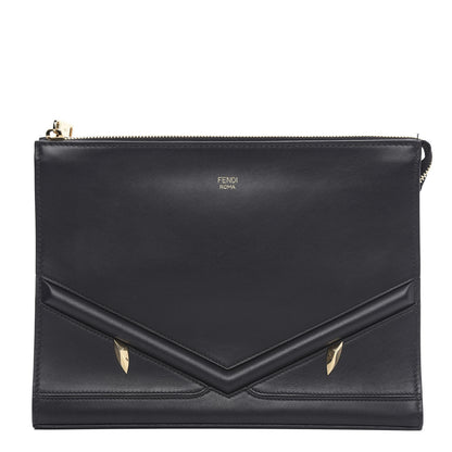 Fendi Vitello Grace Eyebrow Monster Eyes Embossed Pouch Black 1 of 12