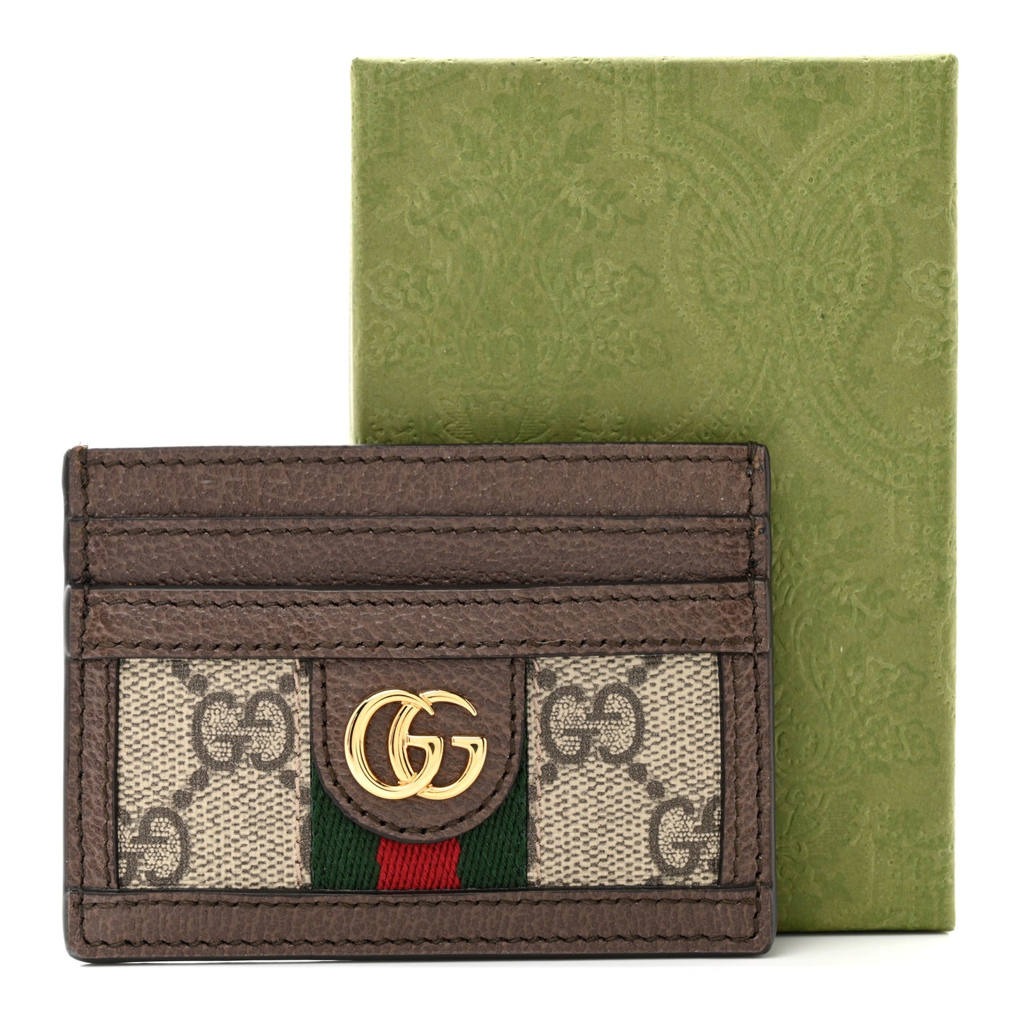 GG Supreme Monogram Textured Dollar Calfskin Ophidia Card Holder Beige Ebony New Acero