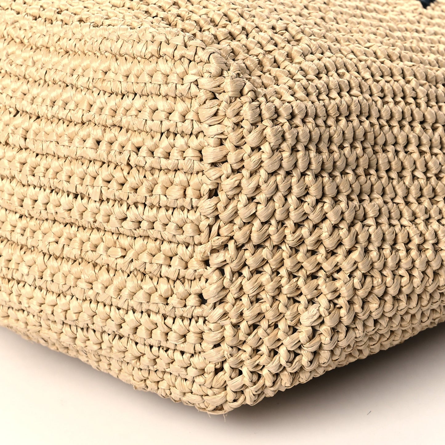 Yarn Raffia Effect Crochet Embroidered Logo Tote Naturale