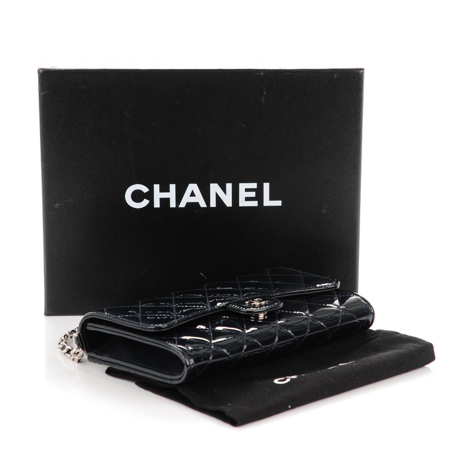 Chanel Patent Quilted Wallet On Removable Chain Navy Blue 4 of 9