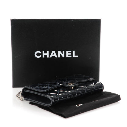 Chanel Patent Quilted Wallet On Removable Chain Navy Blue 4 of 9