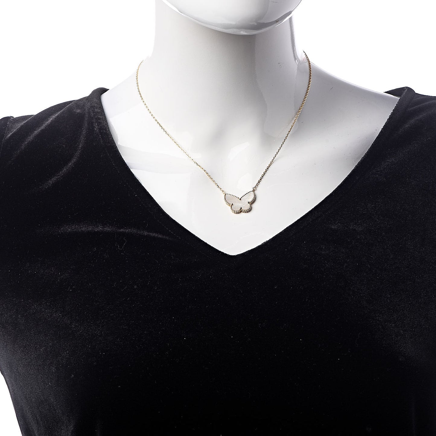 18K Yellow Gold Mother of Pearl Lucky Alhambra Butterfly Pendant Necklace