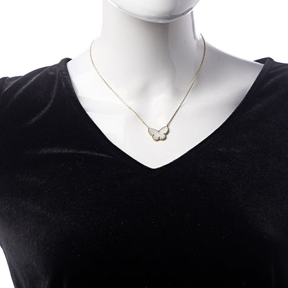 Van Cleef & Arpels 18K Yellow Gold Mother of Pearl Lucky Alhambra Butterfly Pendant Necklace 2 of 8