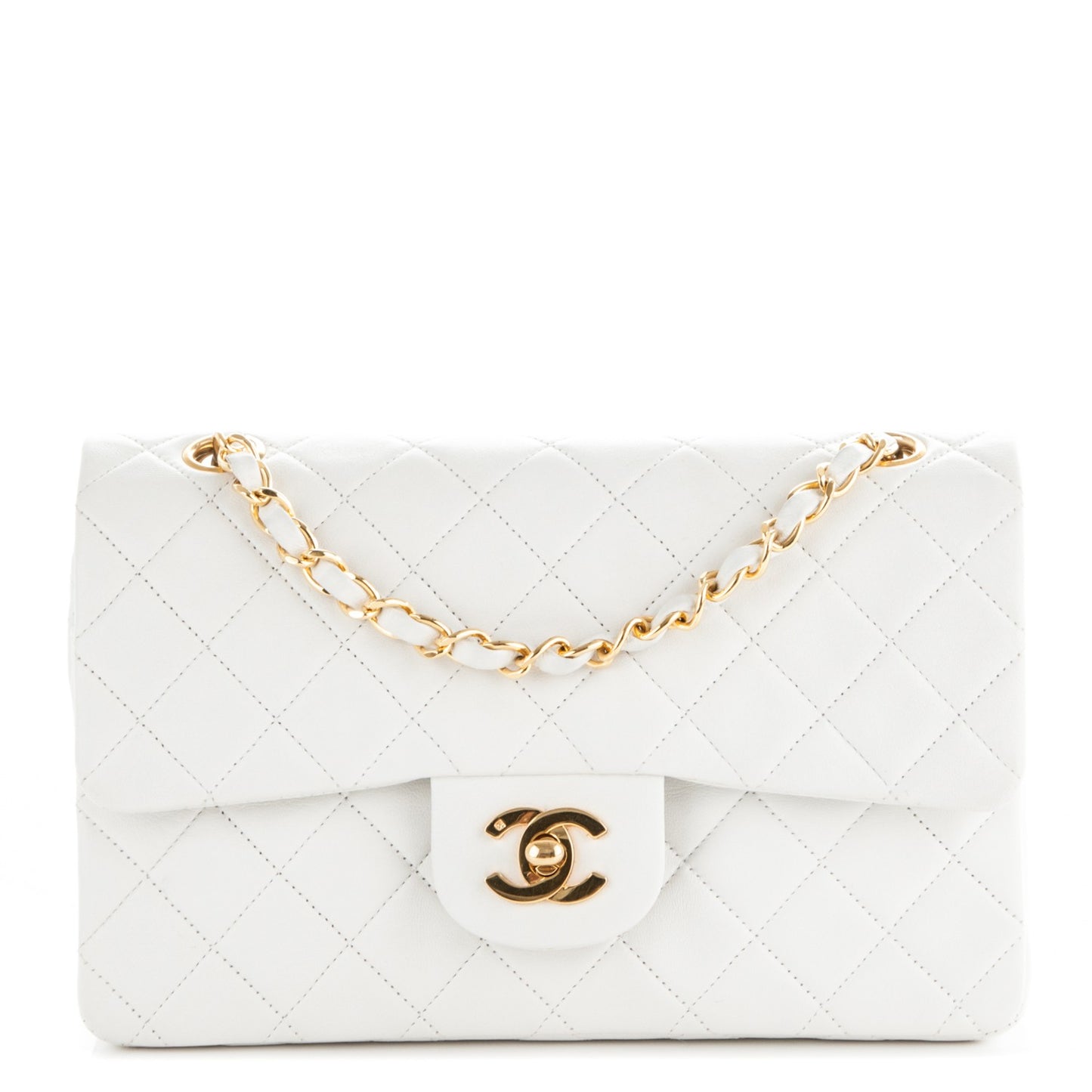 Lambskin Quilted Small Double Flap White