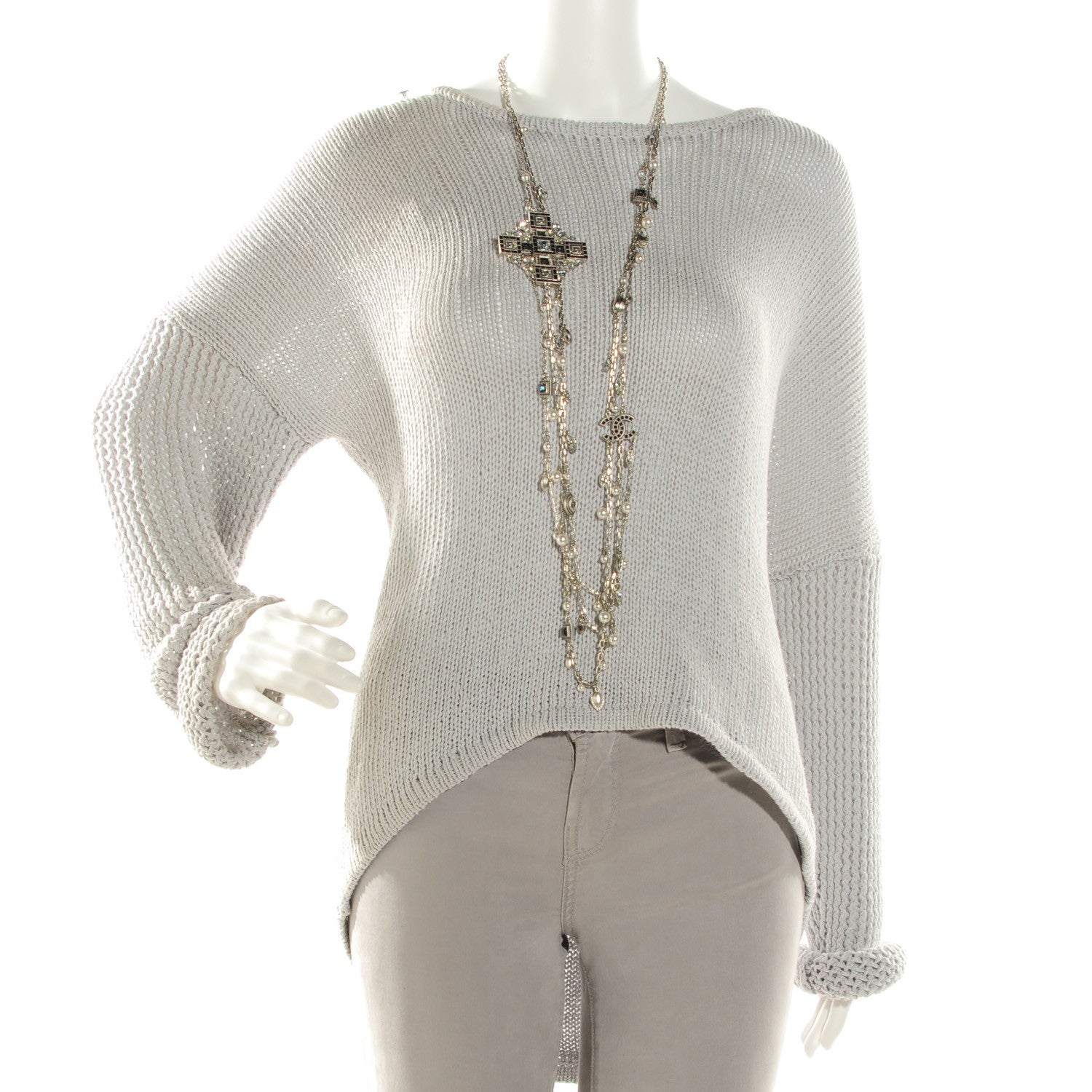 Chanel Swarovski Crystal Triple Strand CC Necklace Silver 2 of 9