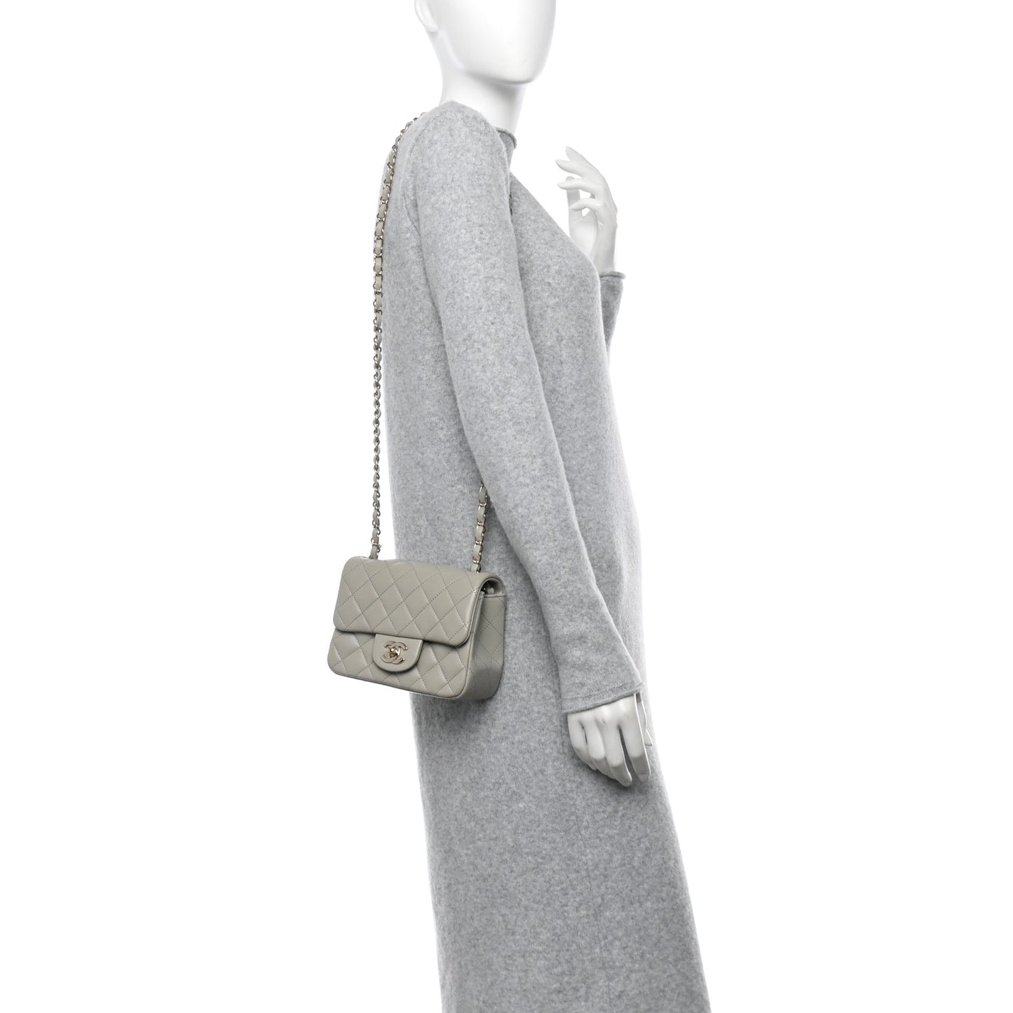 Lambskin Quilted Mini Square Flap Grey