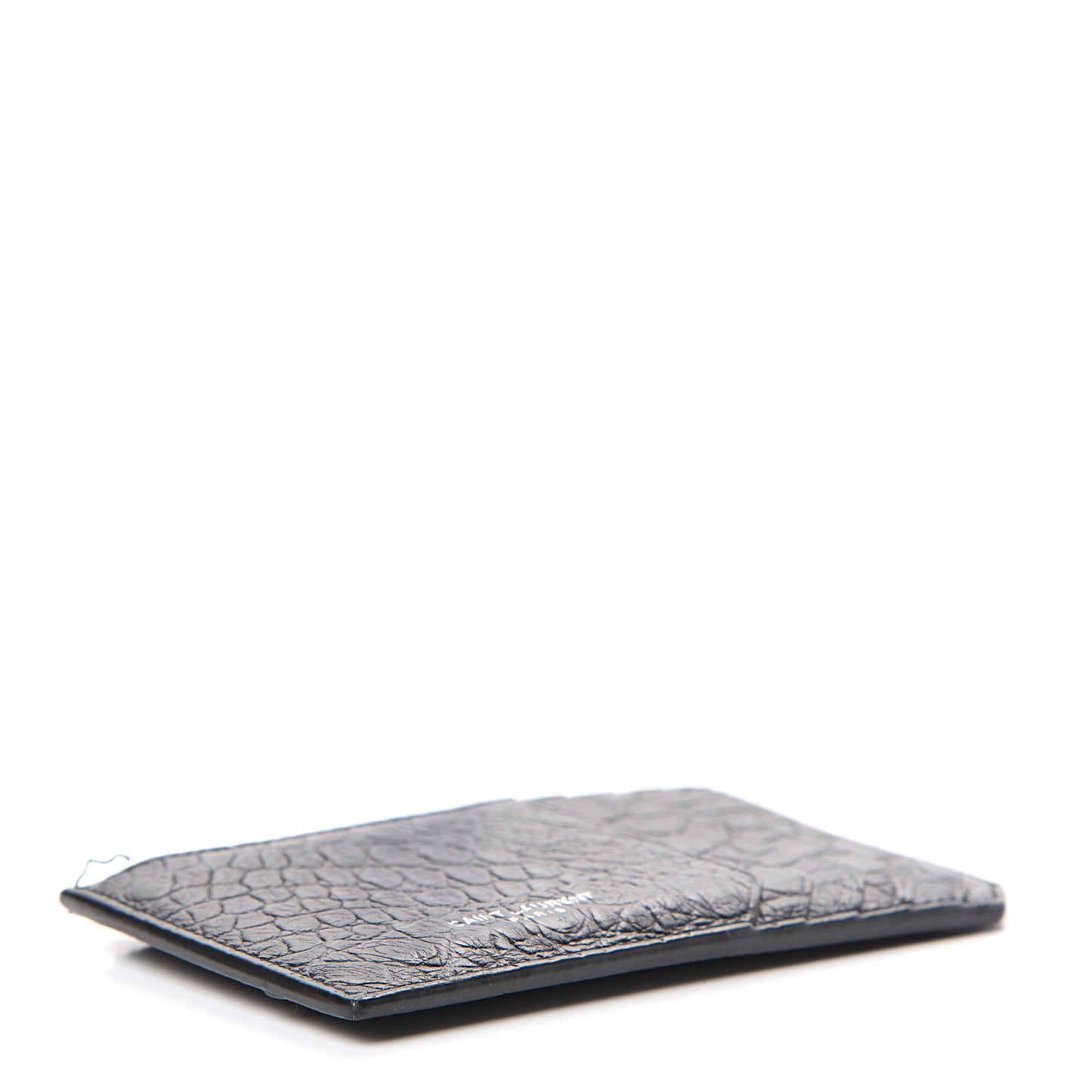 Calfskin Crocodile Embossed 5 Fragments Zip Card Case Black