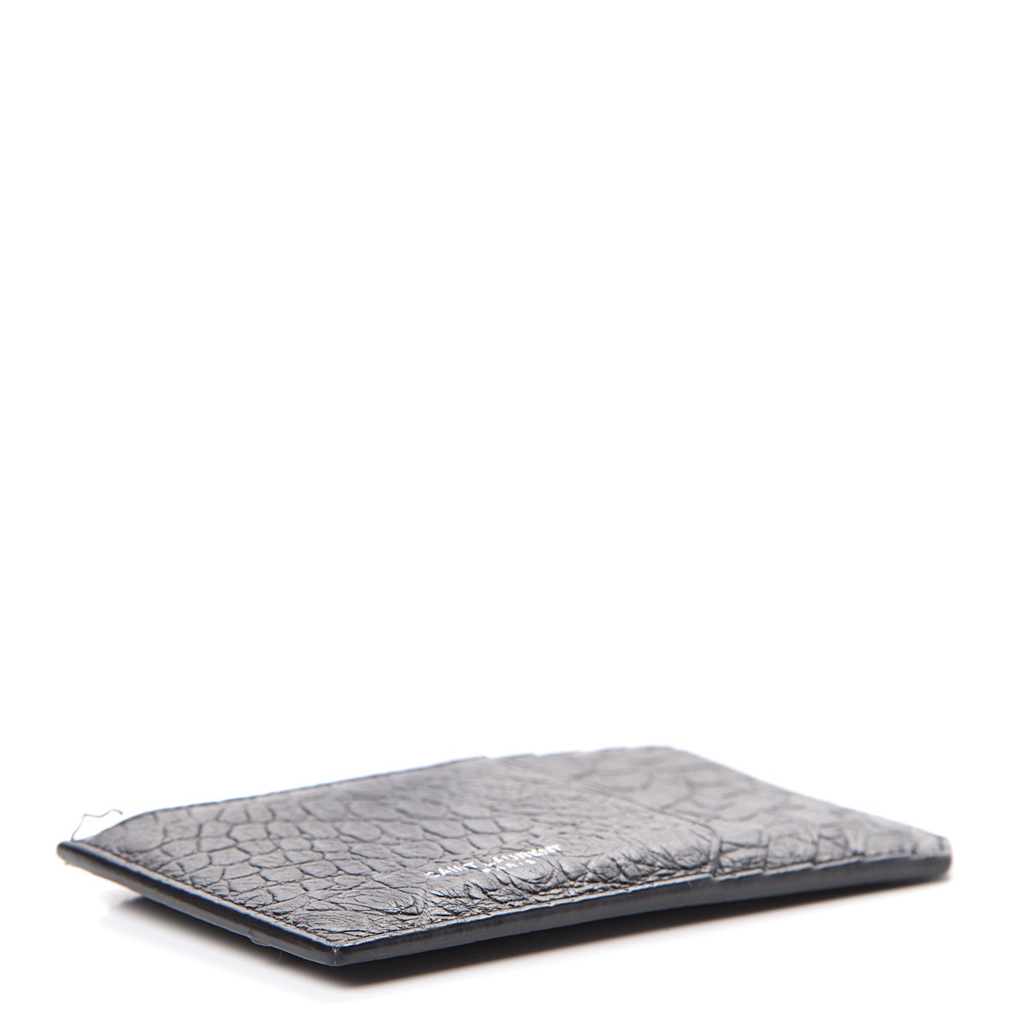 Saint Laurent Calfskin Crocodile Embossed 5 Fragments Zip Card Case Black 3 of 7