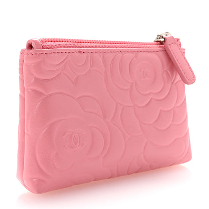 Chanel Lambskin Camellia Embossed Key Holder Case Pink 3 of 8