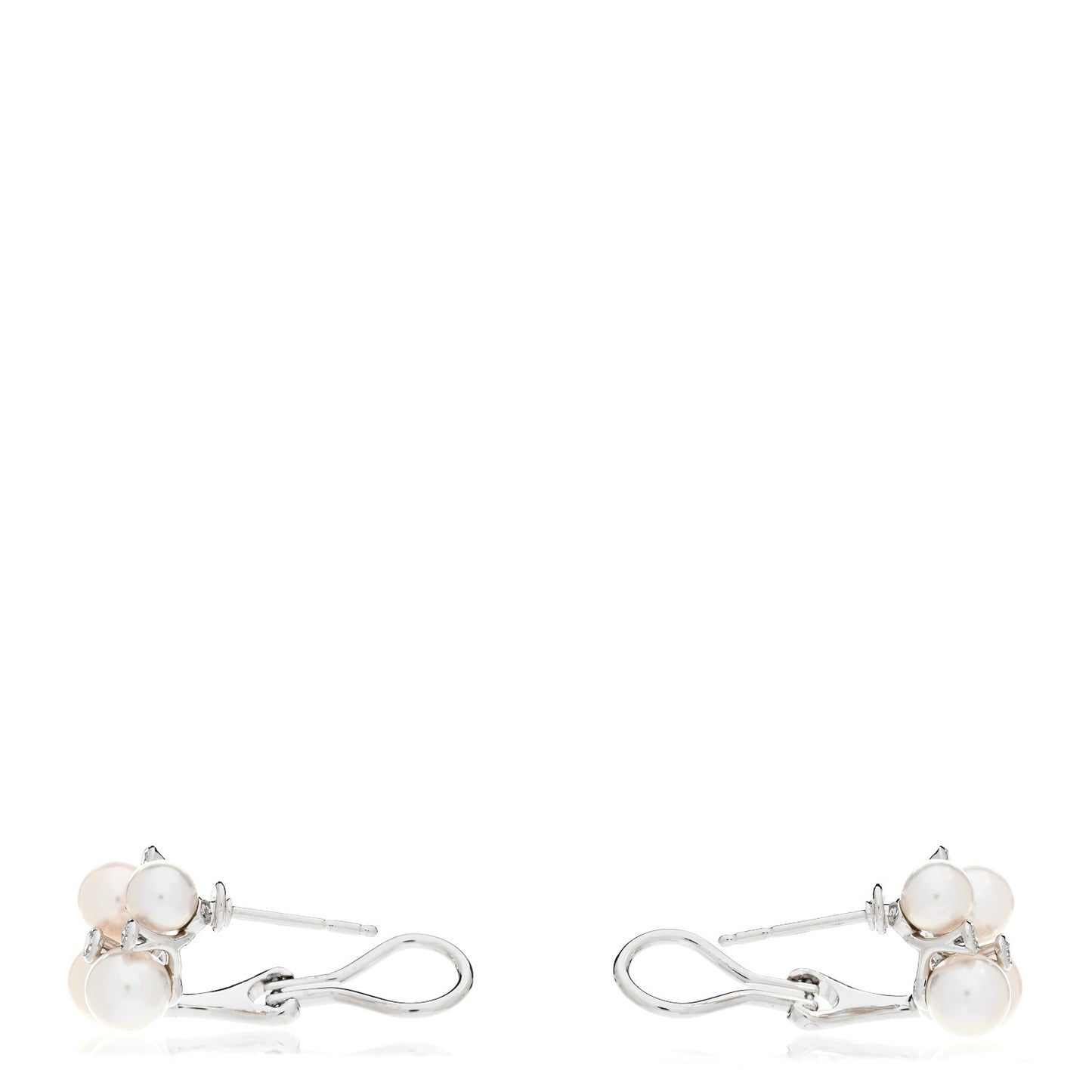 18K White Gold Diamond 4.75mm-6mm Akoya Pearl Cluster Earrings