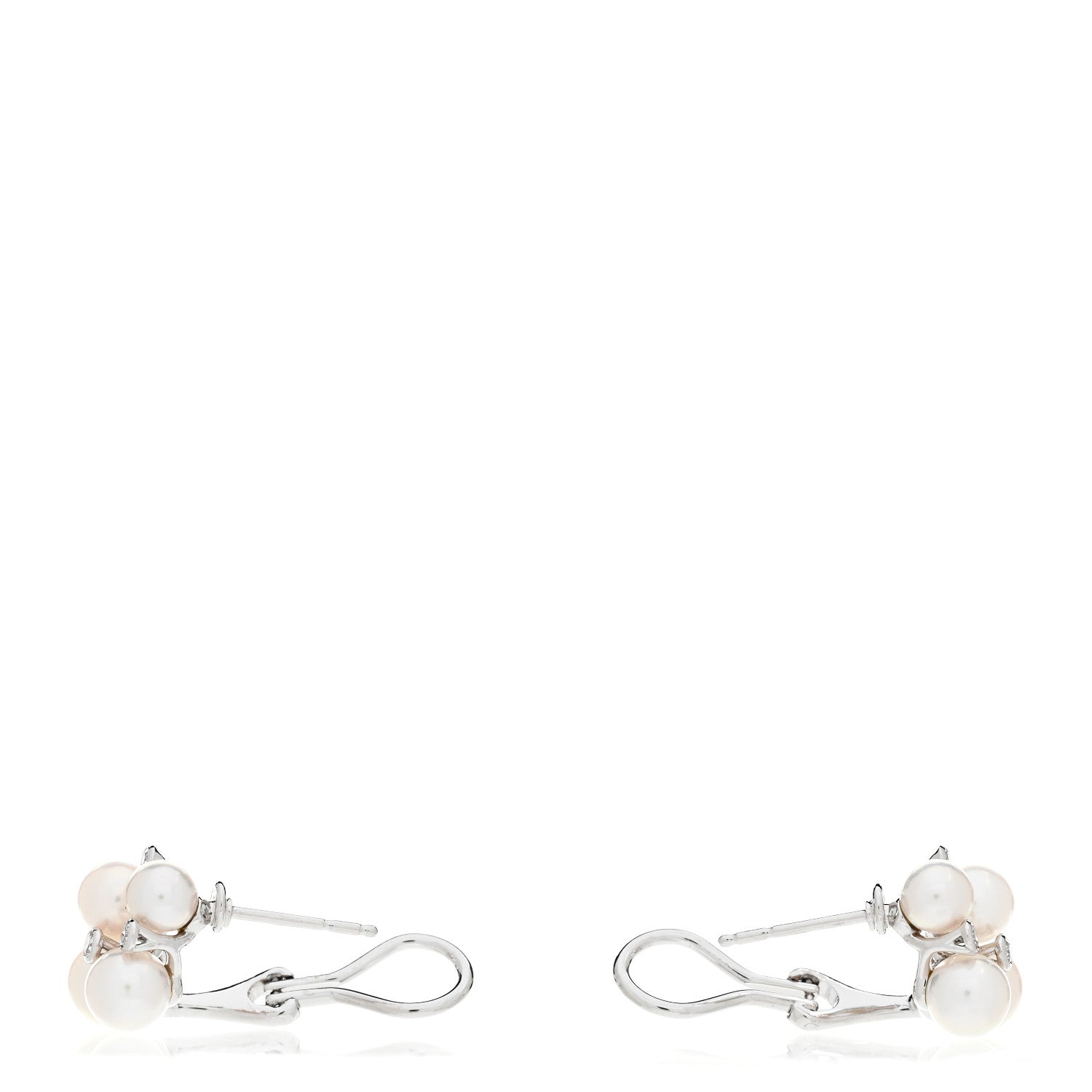 Mikimoto 18K White Gold Diamond 4.75mm-6mm Akoya Pearl Cluster Earrings 3 of 5