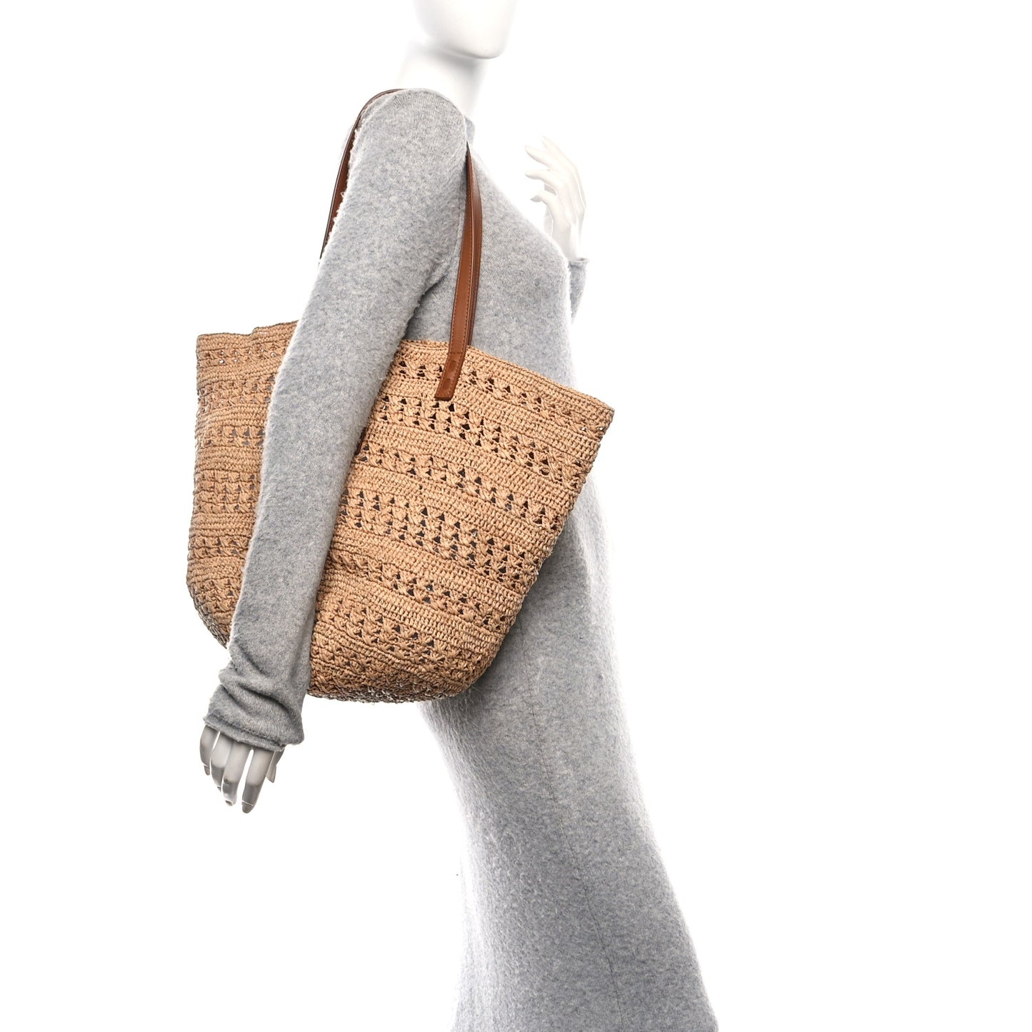 Raffia Calfskin Medium Panier Tote Naturel