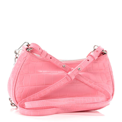Balenciaga Extra Supple Calfskin Crocodile Embossed Le Cagole Mini Purse With Chain Sweet Pink 3 of 9