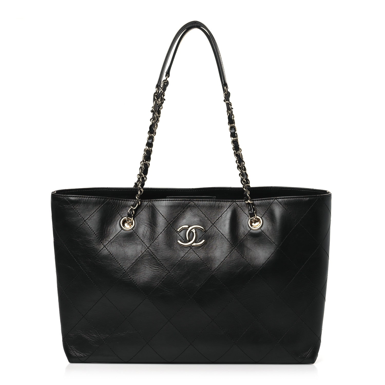 Chanel Glazed Calfskin Stitched Shopping Tote Black 1 of 10
