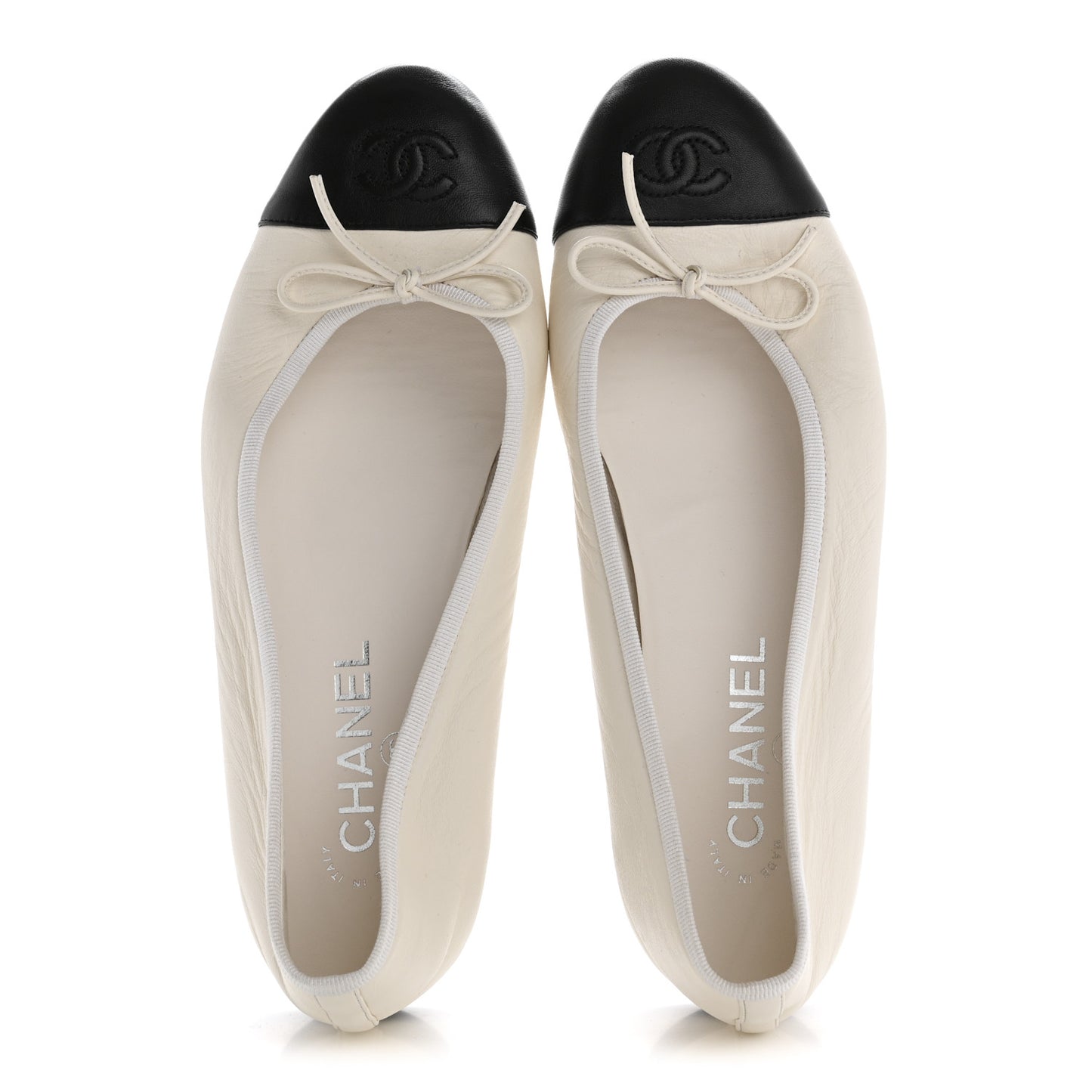 Lambskin Cap Toe CC Ballerina Flats 38.5 White Black
