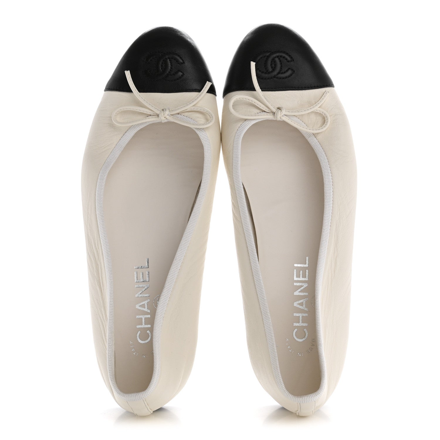 Chanel Lambskin Cap Toe CC Ballerina Flats 38.5 White Black 2 of 11
