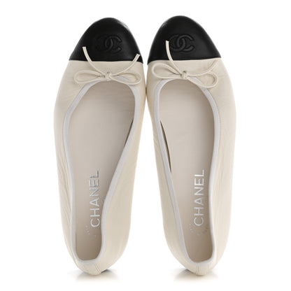 Chanel Lambskin Cap Toe CC Ballerina Flats 38.5 White Black 2 of 11